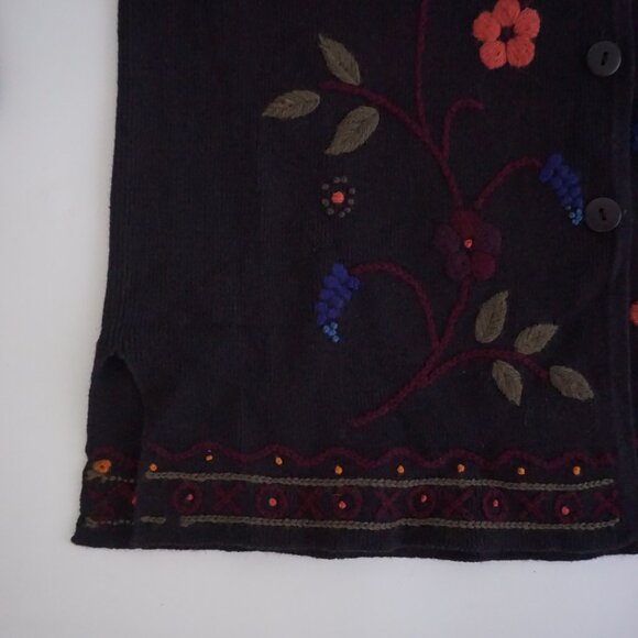 Coldwater Creek Black Cotton Embroidered Floral Jacket Cabincore Boho XL - Picture 7 of 11